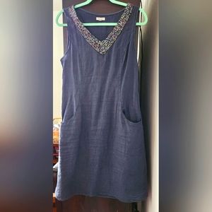 Lina Tomei linen dress blue-gray sleeveless size S